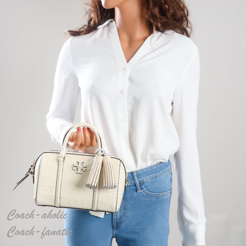 NWT Tory Burch 153463 Thea Mini Satchel Embossed Leather Crossbody in New Cream - Picture 2 of 12